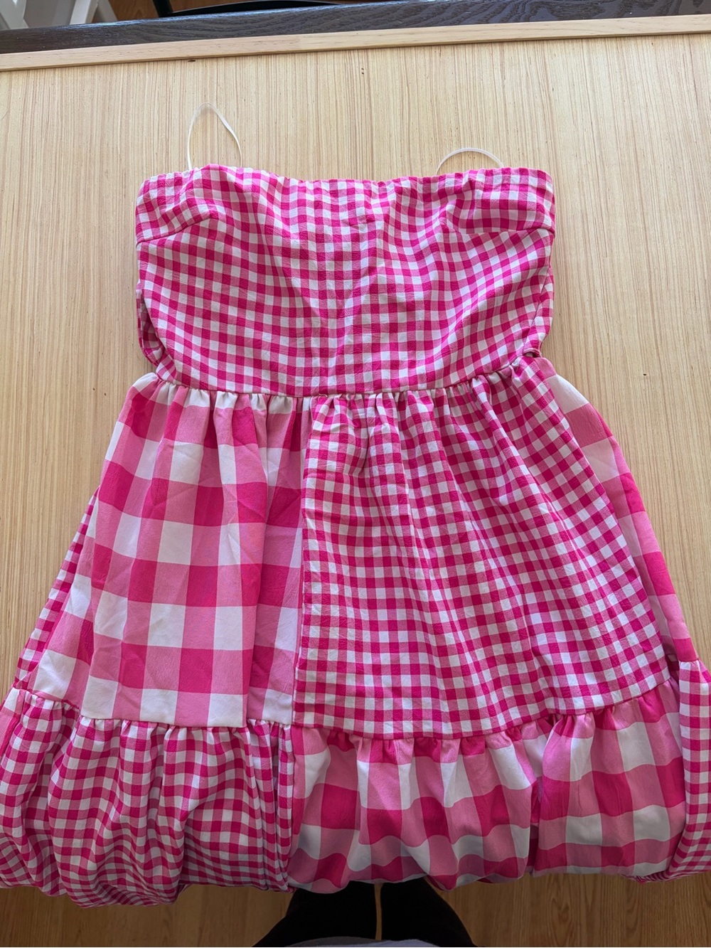 Strapless Pink Gingham Maxi Dress - Picture 4 of 6